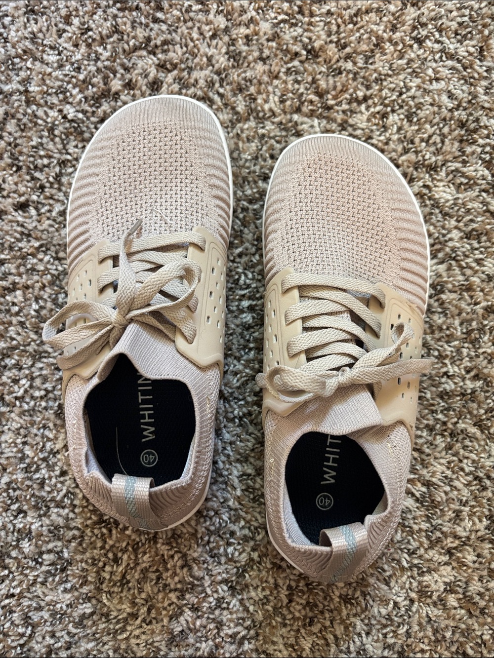 WHITIN Knit Lace-Up Wide Toe Box Sneakers in Beige Blush - Picture 2 of 3